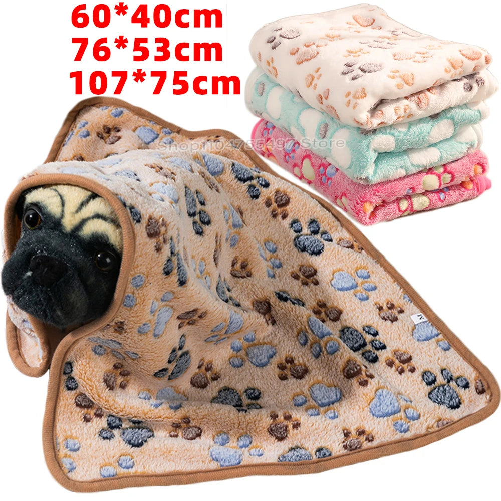 High Quality Soft Fluffy Pet Blanket Cute Dog Cat Paw Print Thick Coral Fleece Blankets Pet Mat Warm and Comfortable Thermal Pad